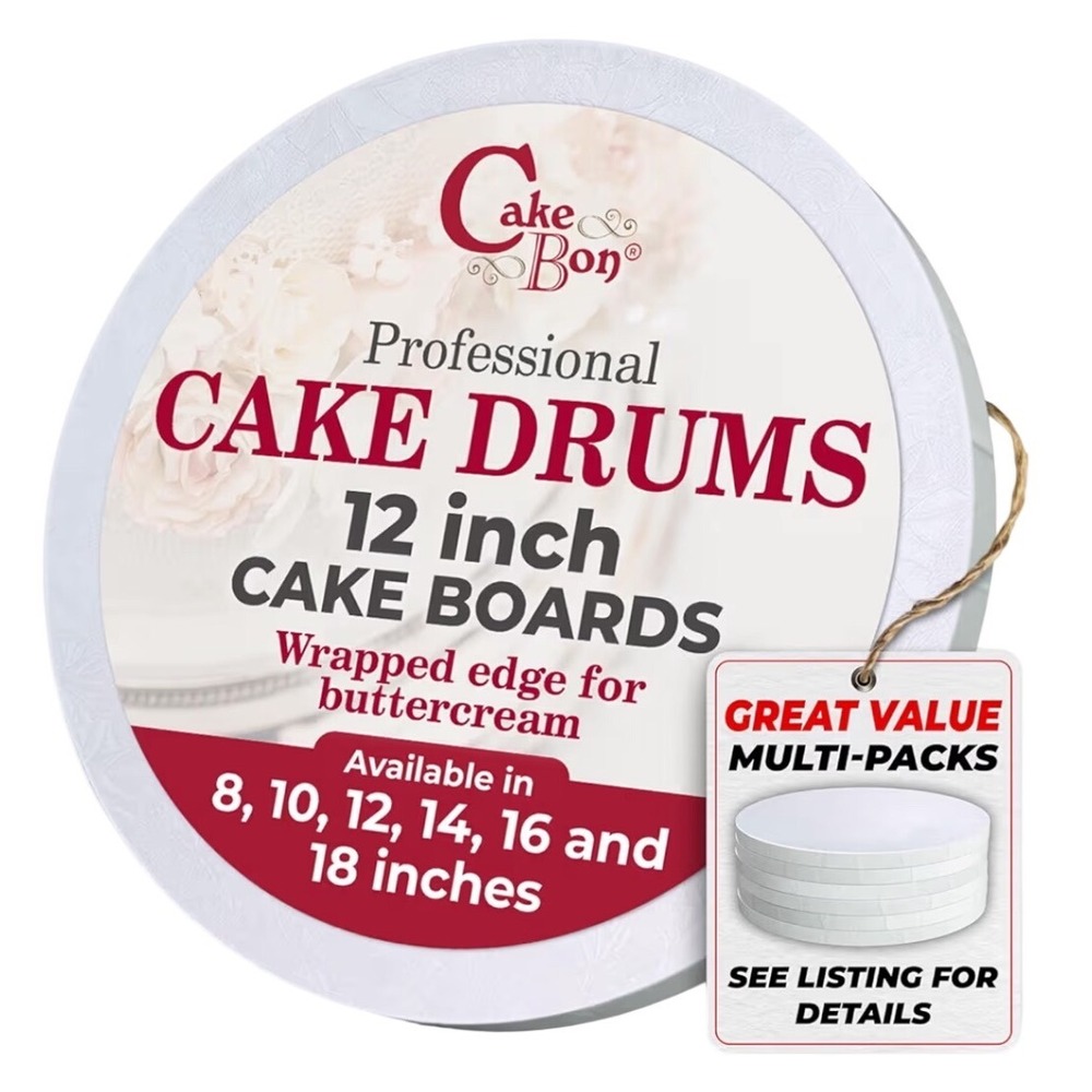 Cakebon 12 Inch Round Cake Drums 1/2 Inch Thick White Wrapped Edge 12 Pack NEW